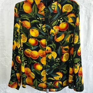 H&M Vibrant Fruit Print Shirt - Black and Orange,Dark Botanical Men’s SzL